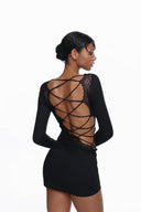 Aveline® Noir Lace Back Mini Dress